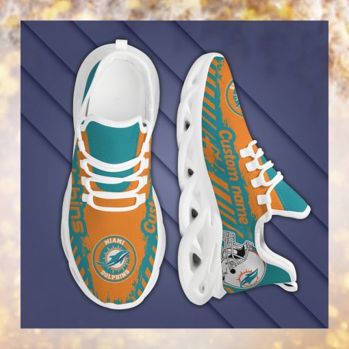 Miami Dolphins American NFL Football Team Helmet Logo Custom Name Personalized Men And Women Max Soul Sneakers Shoes For Fan