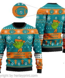 Miami Dolphins American NFL Football Team Logo Cute Grinch 3D Men And Women Ugly Sweater Shirt For Sport Lovers On Christmas