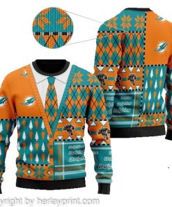 Miami Dolphins NFL American Football Team Cardigan Style 3D Men And Women Ugly Sweater Shirt For Sport Lovers On Christmas