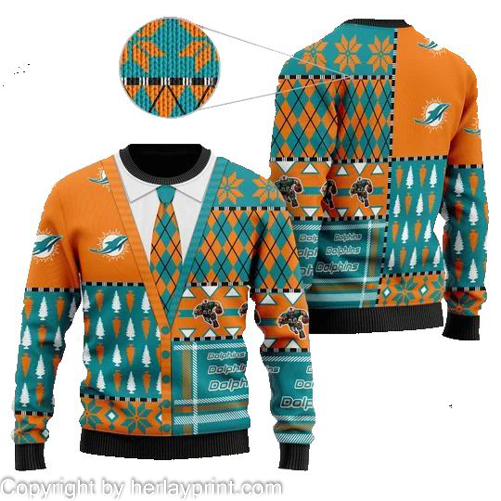 Miami Dolphins Teams Ball Snowfalke Pattern Knitted Sweater For Christmas -  Freedomdesign