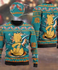 Miami Dolphins NFL American Football Team Logo Cute Winnie The Pooh Bear 3D Ugly Christmas Sweater Shirt For Men And Women On Xmas