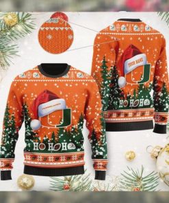 Miami Hurricanes NCAA Symbol Wearing Santa Claus Hat Cute Pattern Ho Ho Ho Custom Personalized Ugly Christmas Sweater Wool S