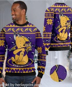 Minnesota Vikings NFL American Football Team Logo Cute Winnie The Pooh Bear 3D Ugly Christmas Sweater Shirt For Men And Women On Xmas