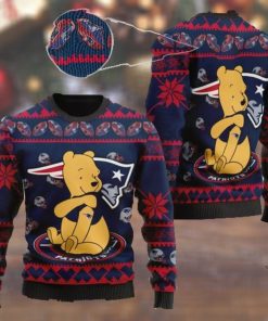 New England Patriots NFL American Football Team Logo Cute Winnie The Pooh Bear 3D Ugly Christmas Sweater Shirt For Men And Women On Xmas