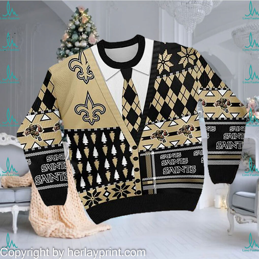 New Orleans Saints NFL American Football Team Cardigan Style 3D Men And Women Ugly Sweater Shirt For Sport Lovers On Christmas