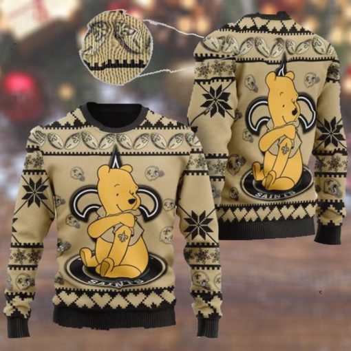 New Orleans Saints NFL American Football Team Logo Cute Winnie The Pooh Bear 3D Ugly Christmas Sweater Shirt For Men And Women On Xmas Days2