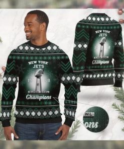 New York Jets Super Bowl Champions NFL Cup Ugly Christmas Sweater Sweatshirt Party