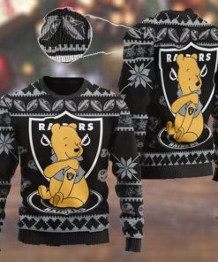 Oakland Raiders NFL American Football Team Logo Cute Winnie The Pooh Bear 3D Ugly Christmas Sweater Shirt For Men And Women On Xmas Days