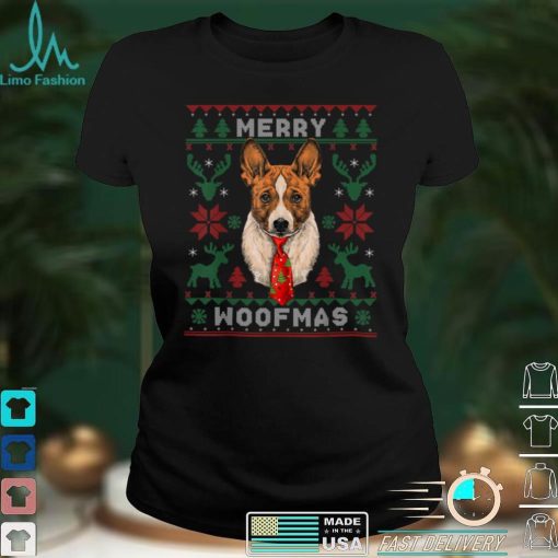 Official Merry Woofmas Breed Basenji Santa Claus Dog Christmas Tie T Shirt