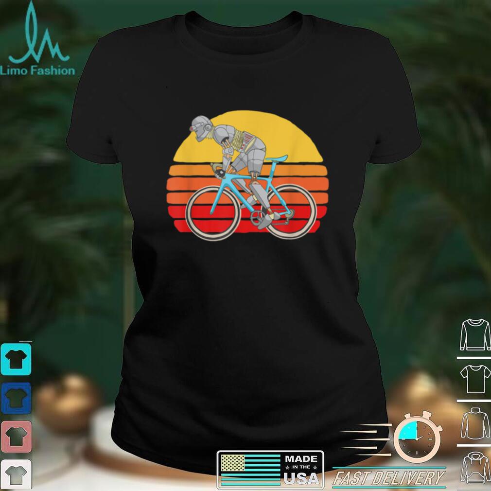 Official Retro Futurism Robot Cyclist Bicycle Futuristic Sunset Bike T Shirt