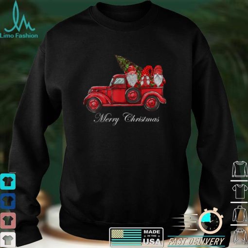 Official Three Gnomes in Red Truck With Merry Christmas Tree T Shirt