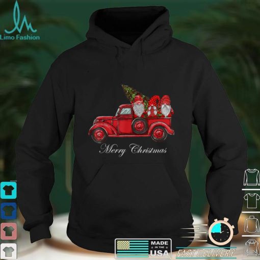 Official Three Gnomes in Red Truck With Merry Christmas Tree T Shirt