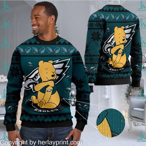 Philadelphia Eagles NFL American Football Team Logo Cute Winnie The Pooh Bear 3D Ugly Christmas Sweater Shirt For Men And Women On Xmas