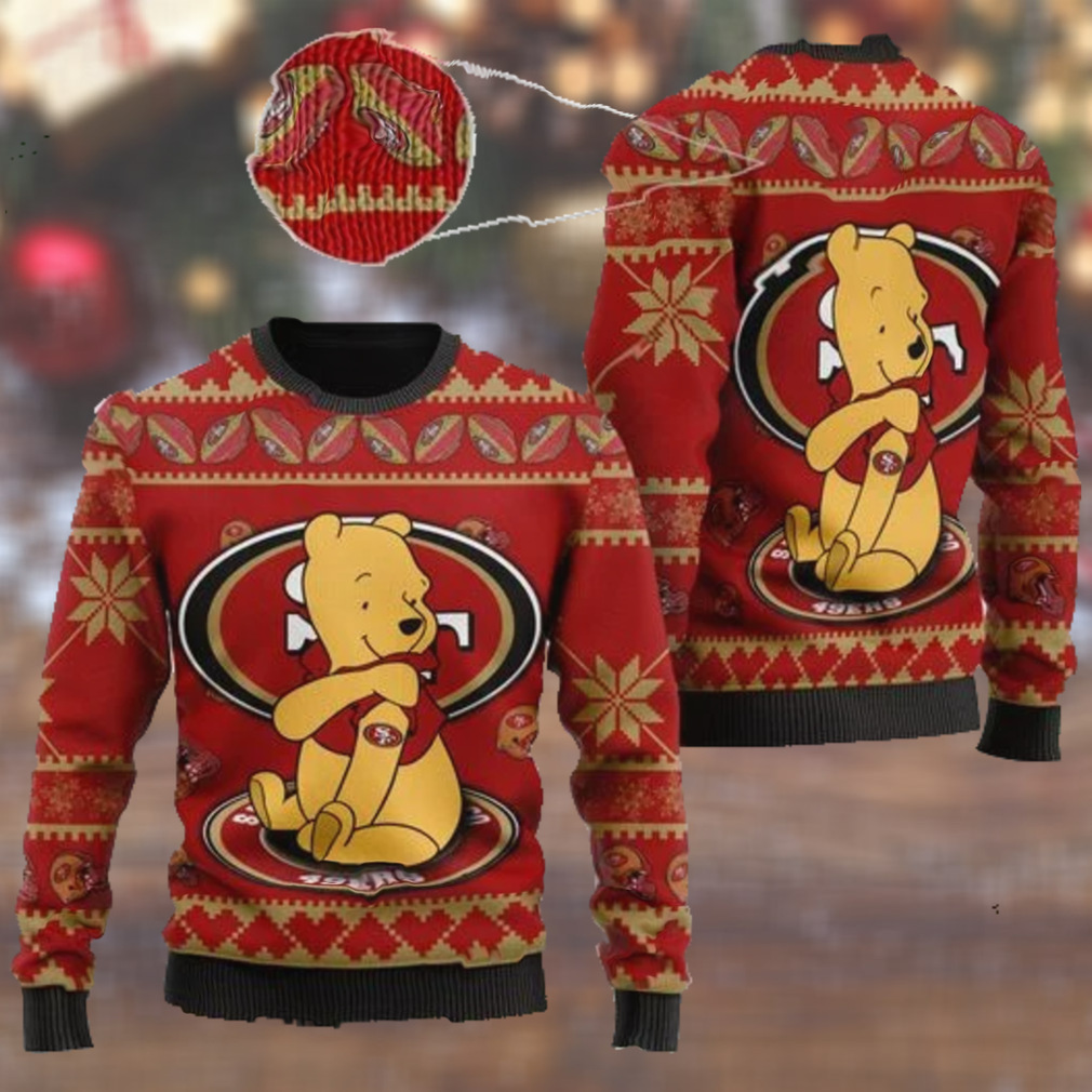 San Francisco 49ers NFL American Football Team Logo Cute Winnie The Pooh Bear 3D Ugly Christmas Sweater Shirt For Men And Women On Xmas