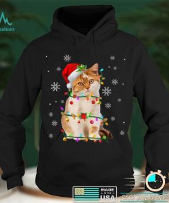 Santa Cat Christmas Tree Light Pajama X mas Matching T Shirt