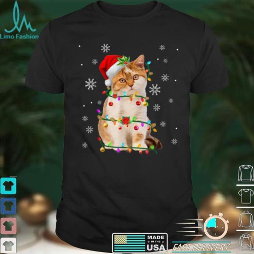 Santa Cat Christmas Tree Light Pajama X mas Matching T Shirt