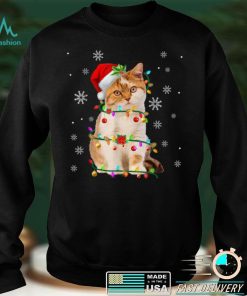 Santa Cat Christmas Tree Light Pajama X mas Matching T Shirt