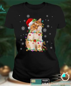 Santa Cat Christmas Tree Light Pajama X mas Matching T Shirt