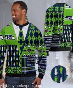 Seattle Seahawks NFL American Football Team Cardigan Style 3D Men And Women Ugly Sweater Shirt For Sport Lovers On Christmas