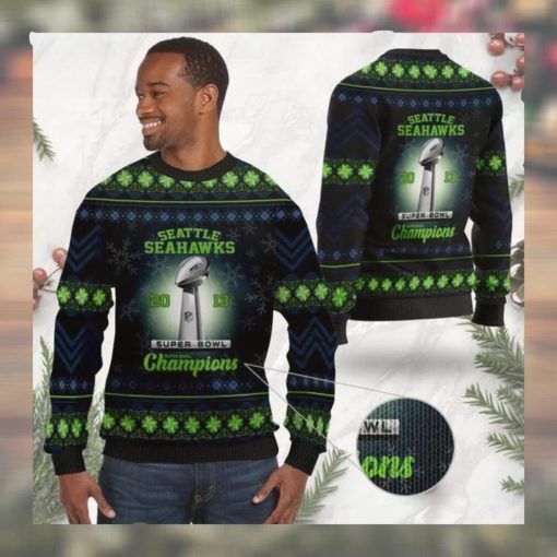 Seattle Seahawks Super Bowl Champions NFL Cup Ugly Christmas Sweater Sweatshirt Party