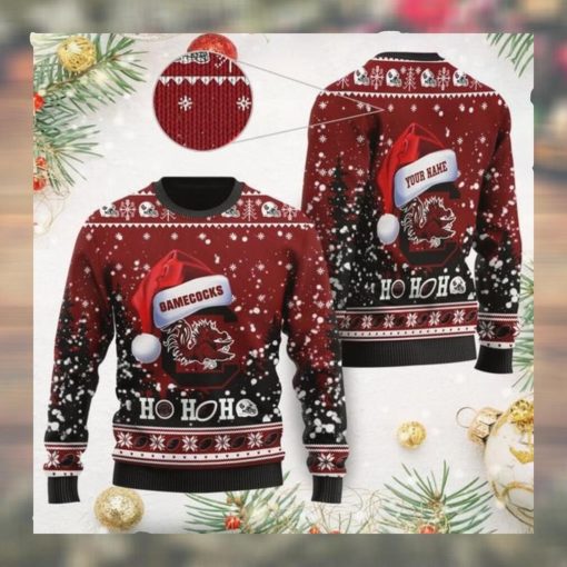 South Carolina Gamecocks NCAA Symbol Wearing Santa Claus Hat Cute Pattern Ho Ho Ho Custom Personalized Ugly Christmas Sweater