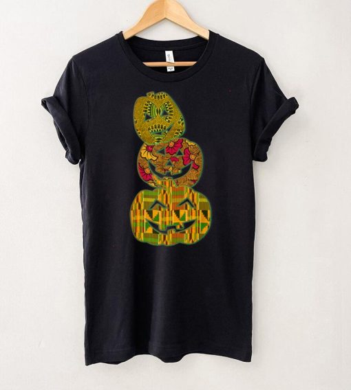 Stumbling Stacked Pumpkins Kente African Print Halloween T Shirt 2