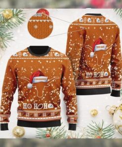 Texas Longhorns NCAA Symbol Wearing Santa Claus Hat Cute Pattern Ho Ho Ho Custom Personalized Ugly Christmas Sweater Wool Sh