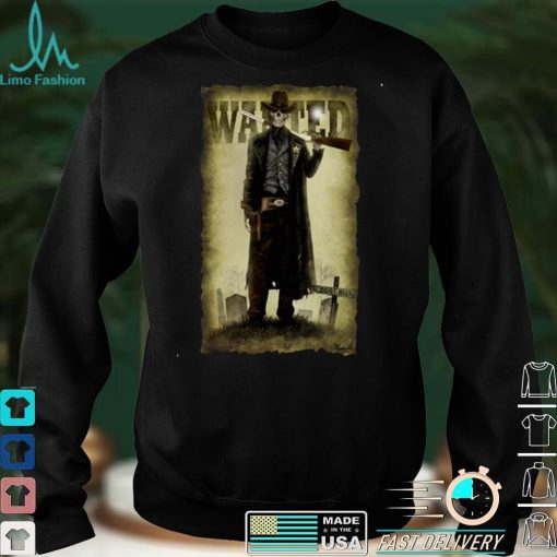 Wanted Cowboy Skull Vintage Halloween Long Sleeve T Shirt