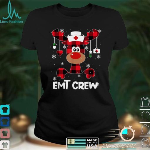 Women Buffalo Plaid Reindeer EMT Crew Nurse Christmas 2021 T Shirt