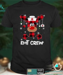 Women Buffalo Plaid Reindeer EMT Crew Nurse Christmas 2021 T Shirt