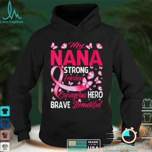 Womens My Nana Pink Ribbon Warrior Inspirational Breast Cancer V Neck T Shirt