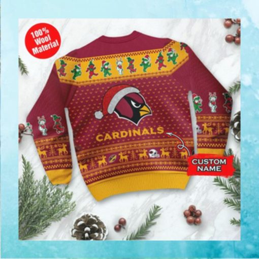Arizona Cardinals Grateful Dead SKull And Bears Custom Name Ugly Sweater NFL Football Christmas Shirt