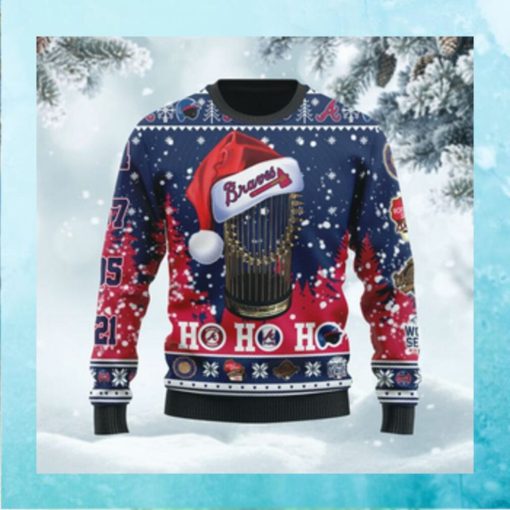 Atlanta Braves 2021 World Series Champions Ho Ho Ho 3D Custom Name Ugly Christmas Sweater Shirt For MLB American Baseball Fans On Xmas Days