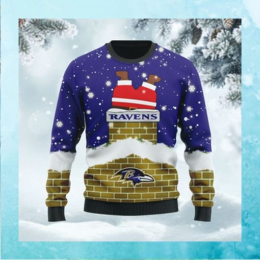 Baltimore Ravens NFL Football Team Logo Symbol Santa Claus Custom Name Personalized 3D Ugly Christmas Sweater Shirt For Men And Women On Xmas Days