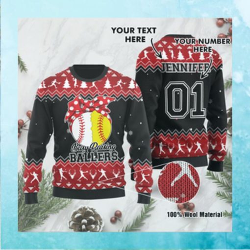 Busy Raising Ballers Baseball And Softball Custom Name And Number Ugly Christmas Sweater For Baseball And Softball Lovers On Christmas Days And In Daily Life 0291 T2LTB004