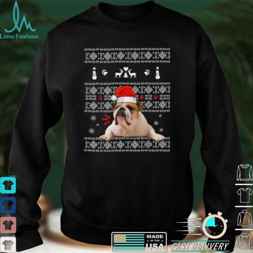 Christmas English Bulldog In Santa Hat Xmas Ugly Sweater T Shirt