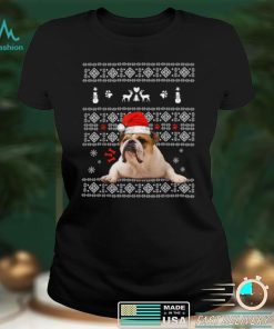 Christmas English Bulldog In Santa Hat Xmas Ugly Sweater T Shirt