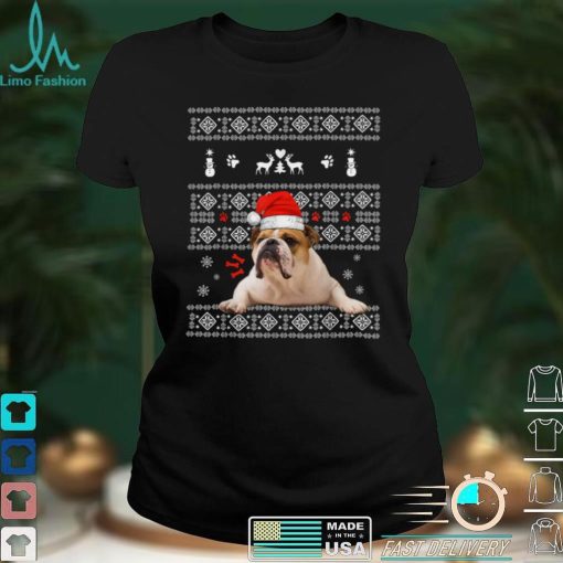 Christmas English Bulldog In Santa Hat Xmas Ugly Sweater T Shirt