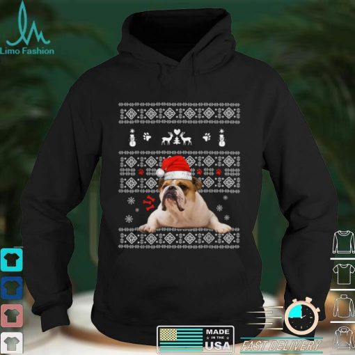 Christmas English Bulldog In Santa Hat Xmas Ugly Sweater T Shirt