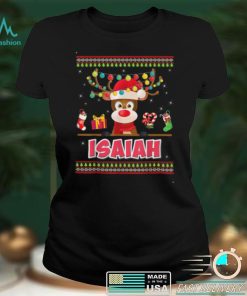 Cute Reindeer Isaiah Merry Christmas Light Santa Hat Sweater T Shirt