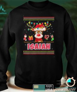 Cute Reindeer Isaiah Merry Christmas Light Santa Hat Sweater T Shirt