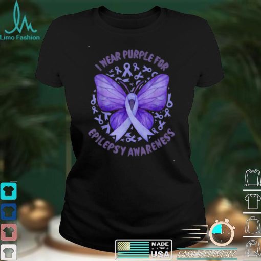 I Wear Purple For Epilepsy Awareness Purple Butterfly Ribbon T Shirt