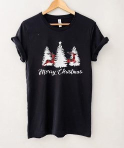 Merry Christmas Shirt for Women Buffalo Plaid Reindeer Tree T Shirt