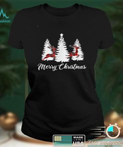 Merry Christmas Shirt for Women Buffalo Plaid Reindeer Tree T Shirt