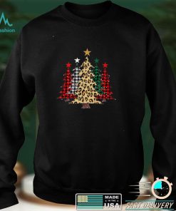 Merry Christmas Tree Print Leopard Plaid Christmas T Shirt