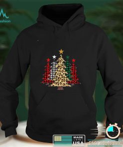 Merry Christmas Tree Print Leopard Plaid Christmas T Shirt