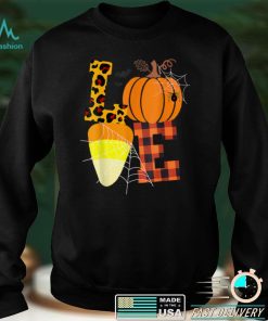 Official Leopard Love Candy Corn Pumpkin Halloween Costume Sweater Shirt