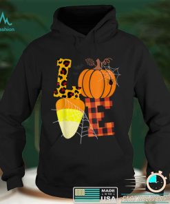 Official Leopard Love Candy Corn Pumpkin Halloween Costume Sweater Shirt