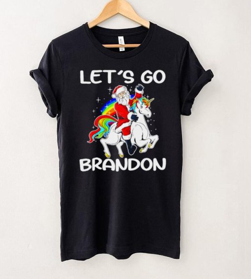 Official Santa Claus riding Unicorn lets go brandon anti Biden Christmas shirt