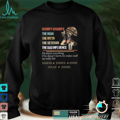 Personalized Grumpy Grandpa The Man The Myth The Veteran The Bad Influence T shirt